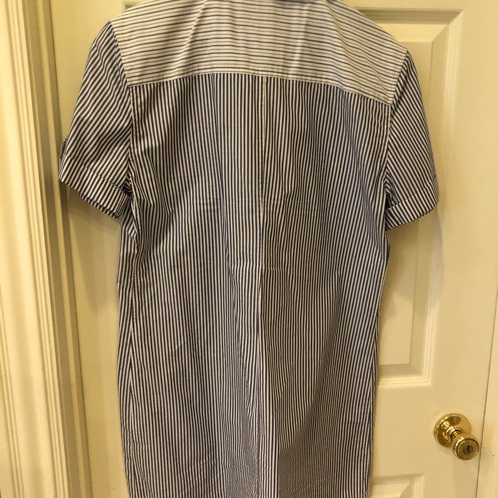 Long navy white striped top